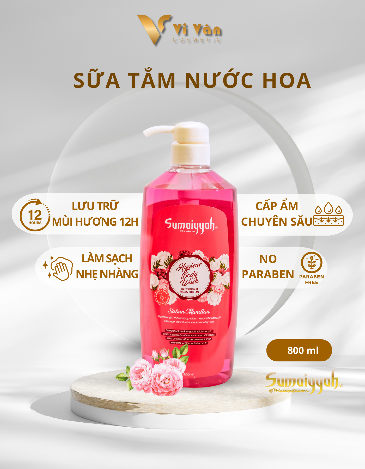 Sữa Tắm Hương Nước Hoa 24G SUMAIYYAH HYGIENE BODY WASH 800ML I Dạng GeL Tắm Hữu Cơ ,Cấp Ẩm và Trắng Da