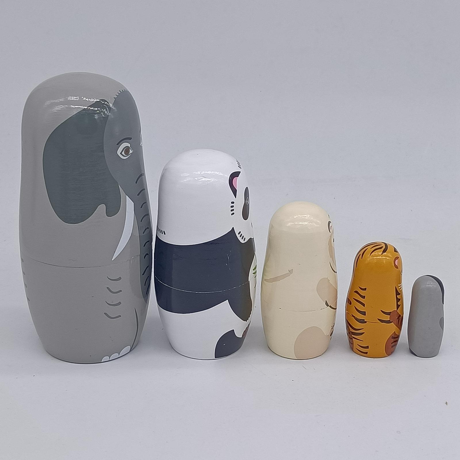 12 Pieces Matryoshka Russian Nesting Dolls Babushka Cartoon Animal Pattern