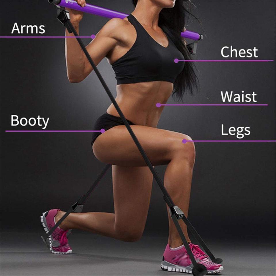 New Fitness Sport Pilates Bar Kit Gym Workout Stick Pilates Exercise Bar Kit with Resistance Band Body Building Puller Yoga Rope