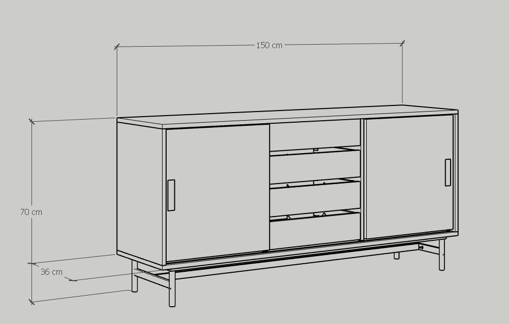 [Happy Home Furniture] LUCA, Tủ lưu trữ 4 ngăn cánh lùa - Chân sắt, 150cm x 36cm x 70cm ( DxRxC), TCL_022