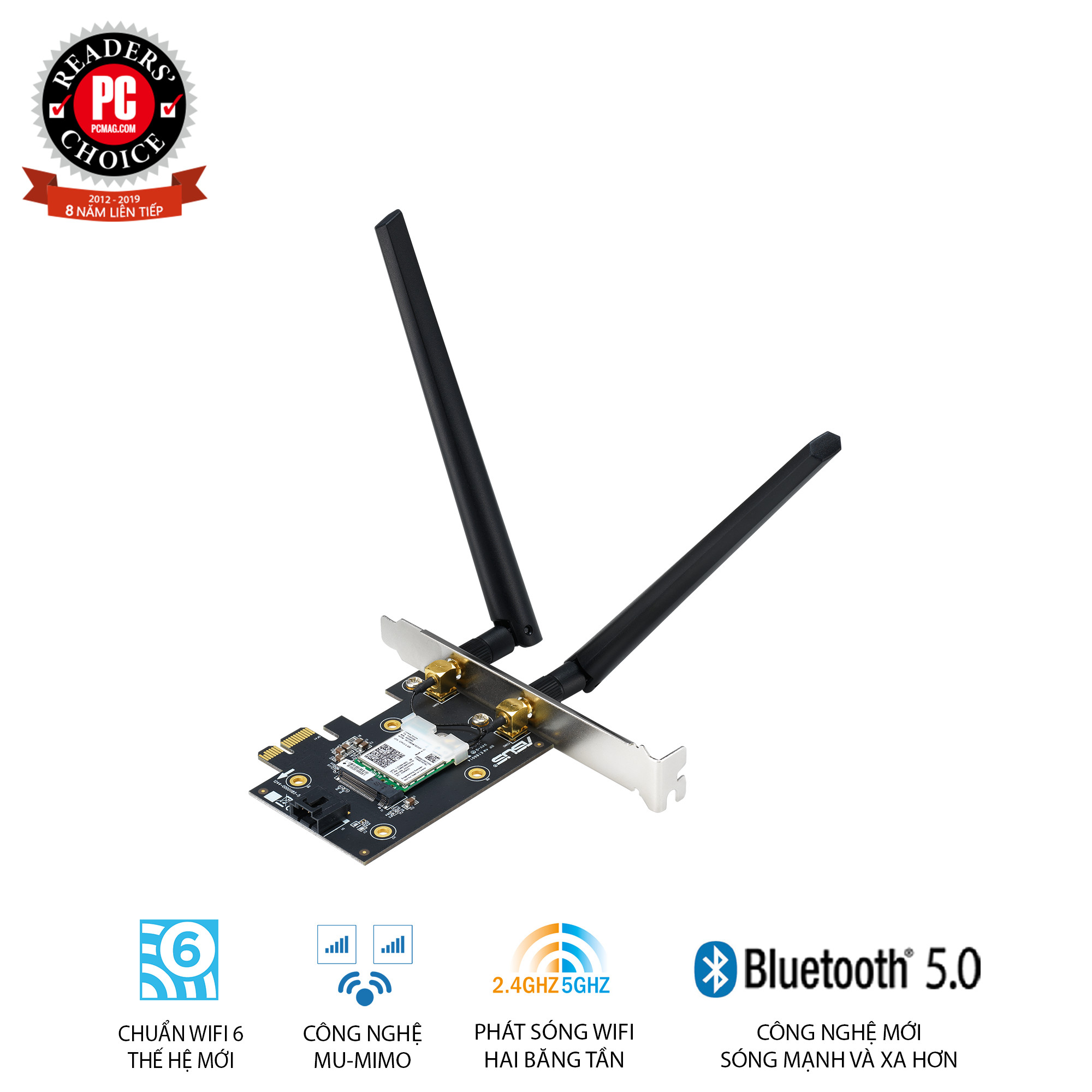 Card Mạng Không Dây Wifi Asus PCE-AX3000 WiFi 6 (802.11ax) Băng Tần Kép Bluetooth 5.0 Bảo Mật Mạng WPA3 OFDMA MU-MIMO - Hàng Chính Hãng