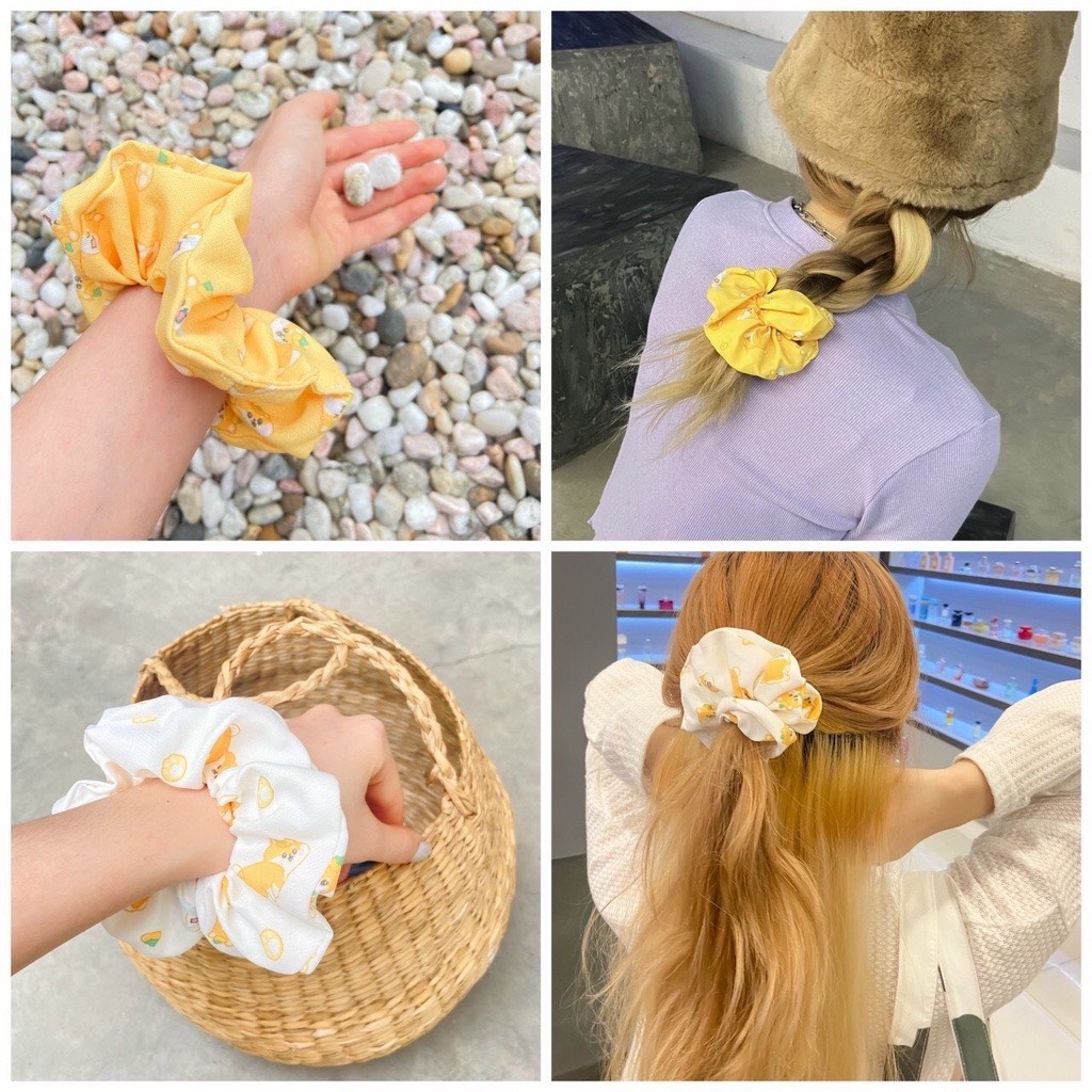 Buộc tóc scrunchies lụa Hàn Quốc họa tiết hoa đáng yêu