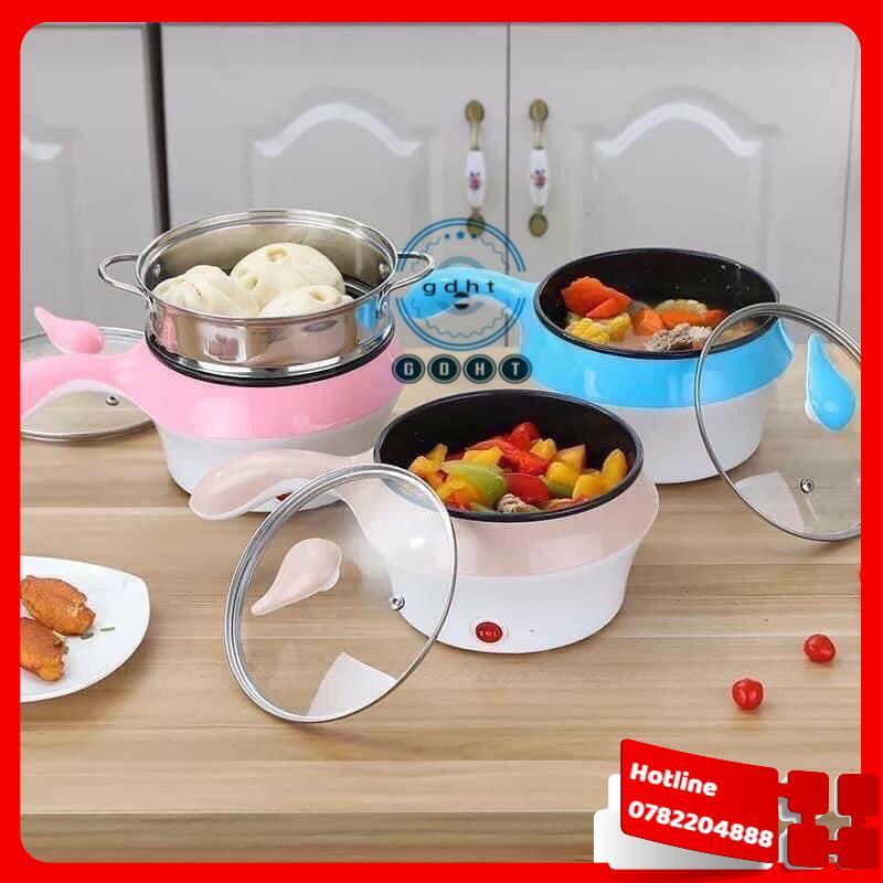 Nồi Lẩu Điện Đa Năng Kèm Giá Hấp Có Tay Cầm Tiện Dụng 18Cm, Nồi Lẩu Hấp Mini 2 Tầng Cao Cấp - Loại Tốt