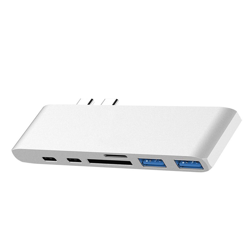 2x Aluminum USB C Hub USB-C Laptop Adapter & SD TF Card Readers 2 USB Ports