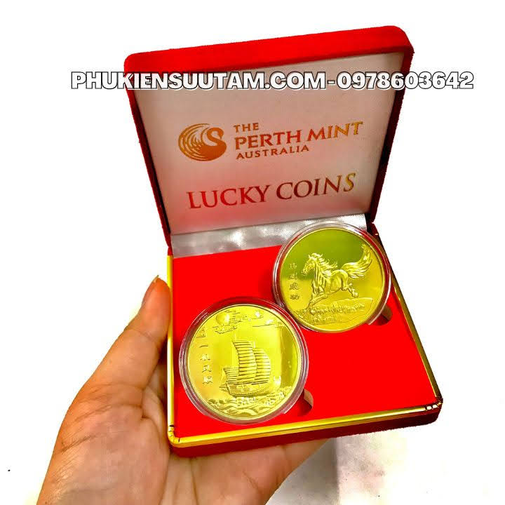 Cặp Xu Phong Thủy Mã Đáo Thành Công Và Thuận Buồm Xuôi Gió, đường kính: 4cm, màu vàng - SP005858