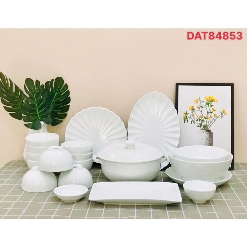 Bộ bát đĩa men trắng ngọc. Gốm sứ Bát Tràng.