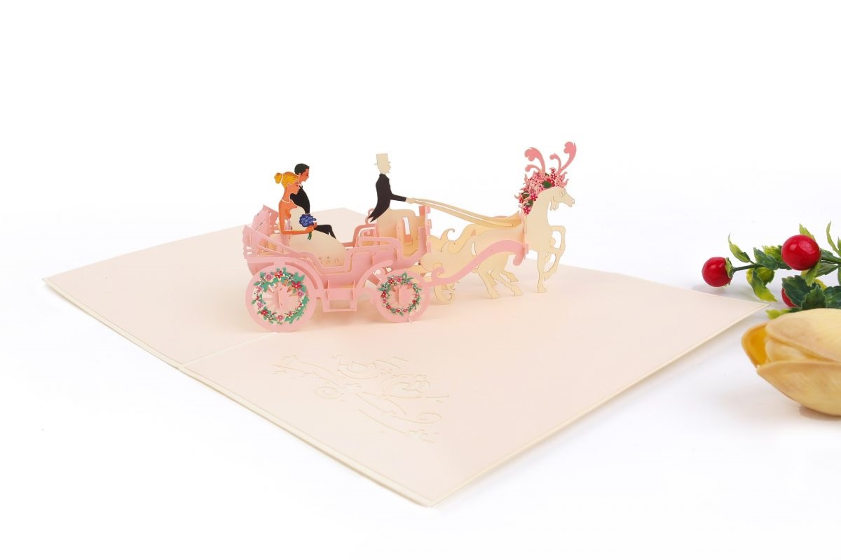 Thiệp 3D Pop Up Xe Ngựa Cưới – Thiệp Chúc Mừng Đám Cưới, Thiệp Wedding Sang Trọng, Độc Đáo, W04