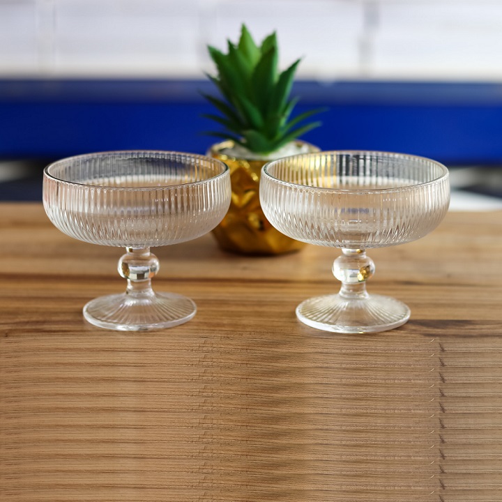 Ly Thủy Tinh  Sọc Trong Suốt  đựng Cocktail ,kem , Sữa Chua , Món Tráng Miệng Phong Cách Bắc Âu Sang Trọng