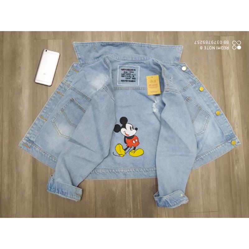 áo khoác jeans nữ in hình chuột mickey