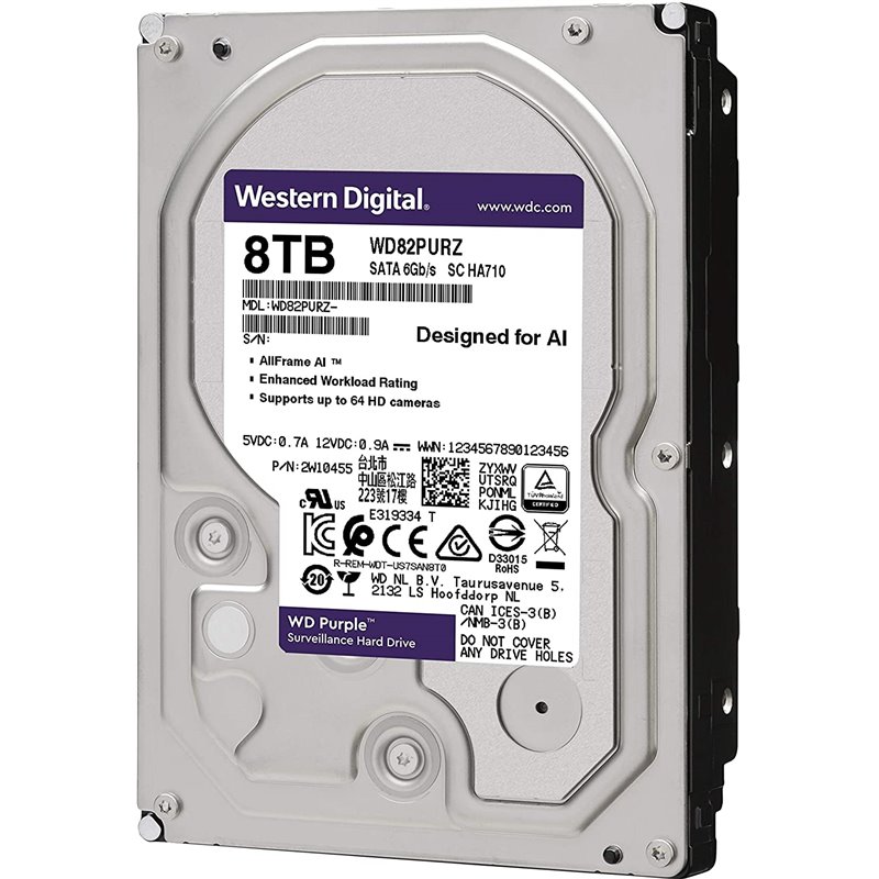 Ổ Cứng HDD Western Digital 8TB 3.5&quot; Sata 3 WD82PURZ - Hàng Chính Hãng