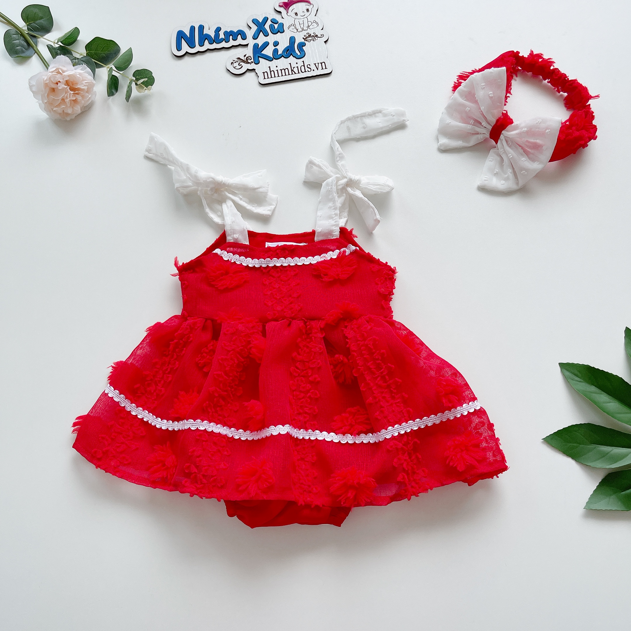 Body 2 Dây Hoa Nổi Màu Hồng Cam Cho Bé Gái 3 Đến 12kg