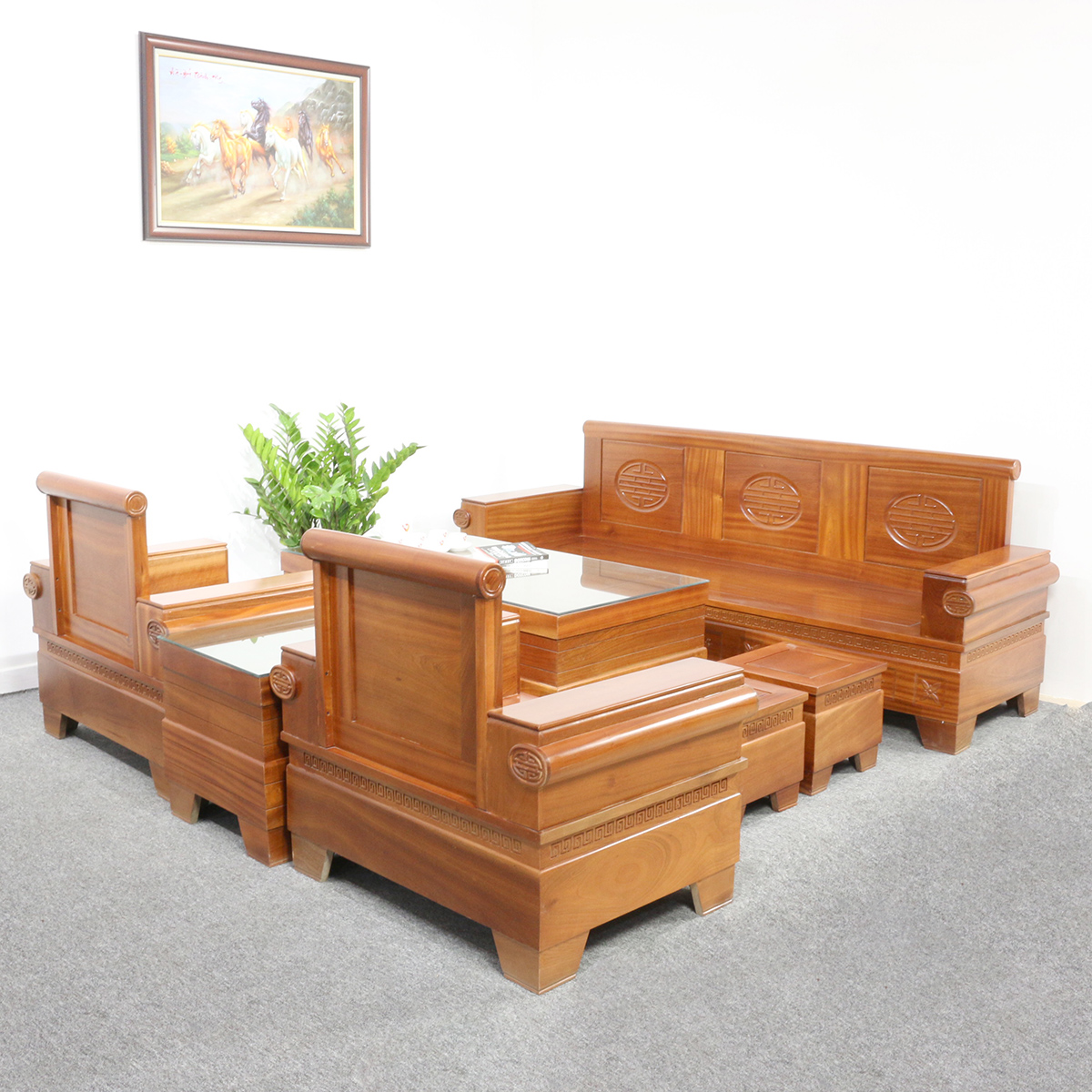 Bộ Sofa Đối Tay Cuốn Gỗ Xoan Đào Truyền Thống