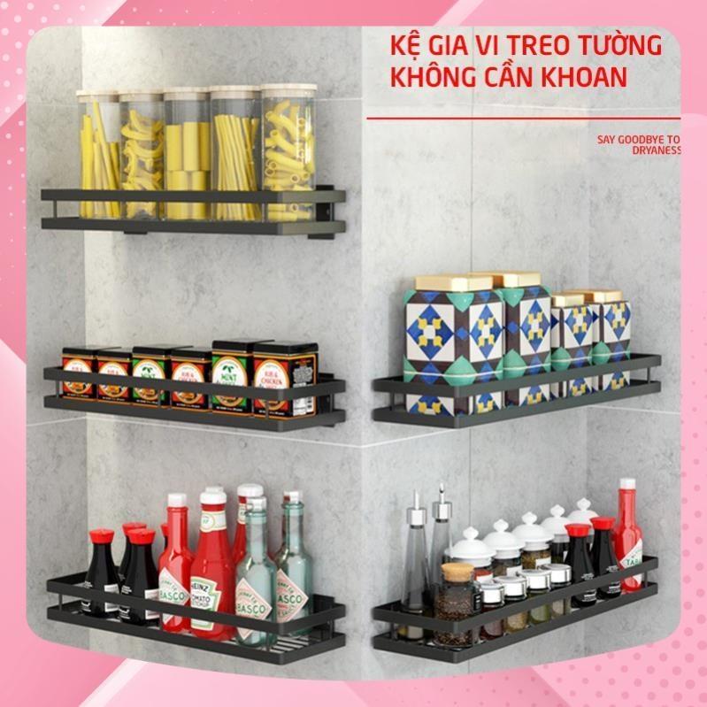 Kệ treo tường nhà bếp, phòng tắm, để gia vị đa năng bằng thép carbon không rỉ dán tường siêu chịu lực
