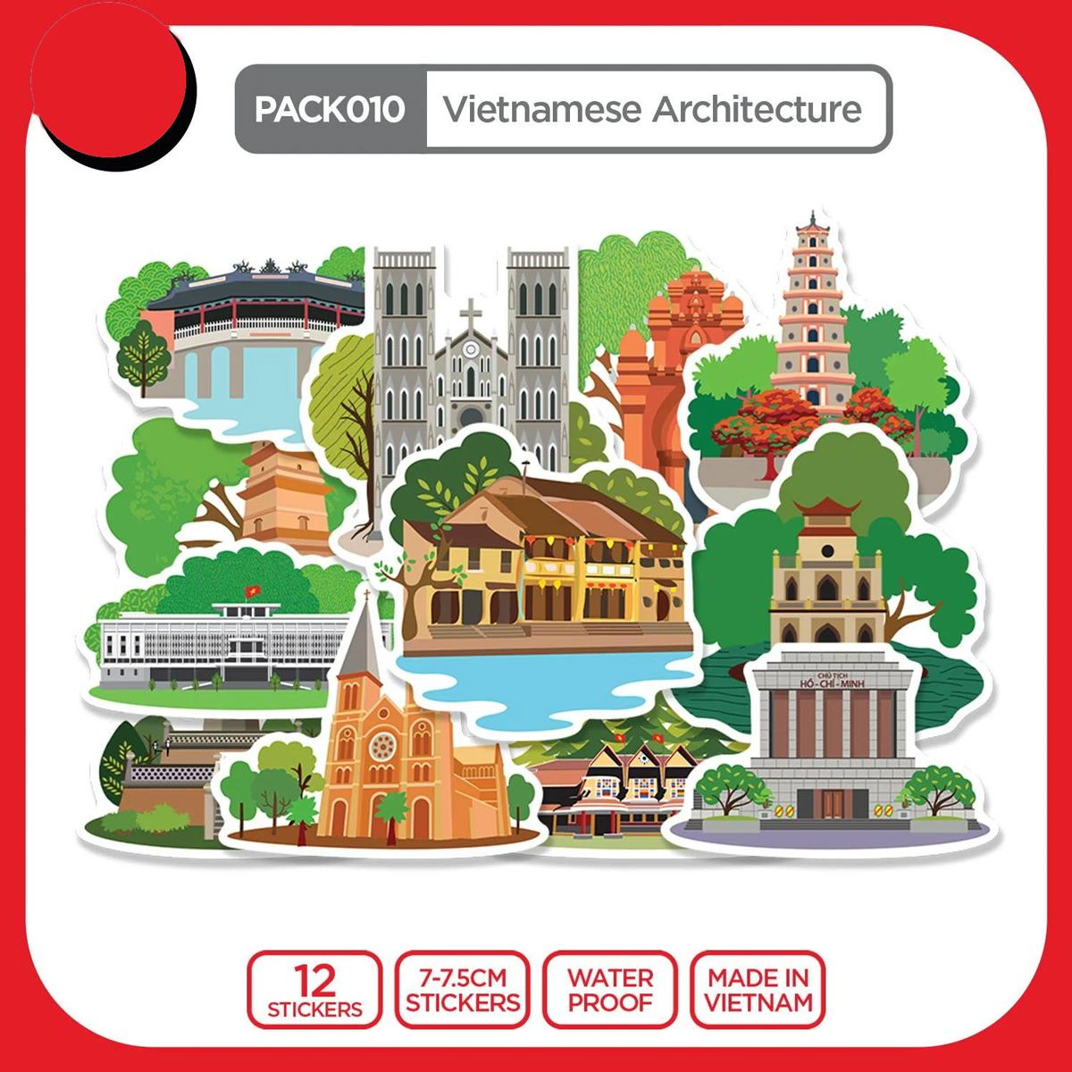 Bộ 12 Hình Dán Vietnamese Architecture - Die Cut Sticker Pack - Stickerfactory PACK0010