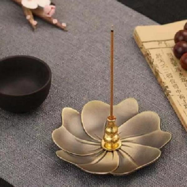 Khay dĩa HỨNG cắm nhang cây, nhang vòng HOA ĐỒNG 9.5cm - Tặng Đế Cắm Nhang Đồng Nhỏ