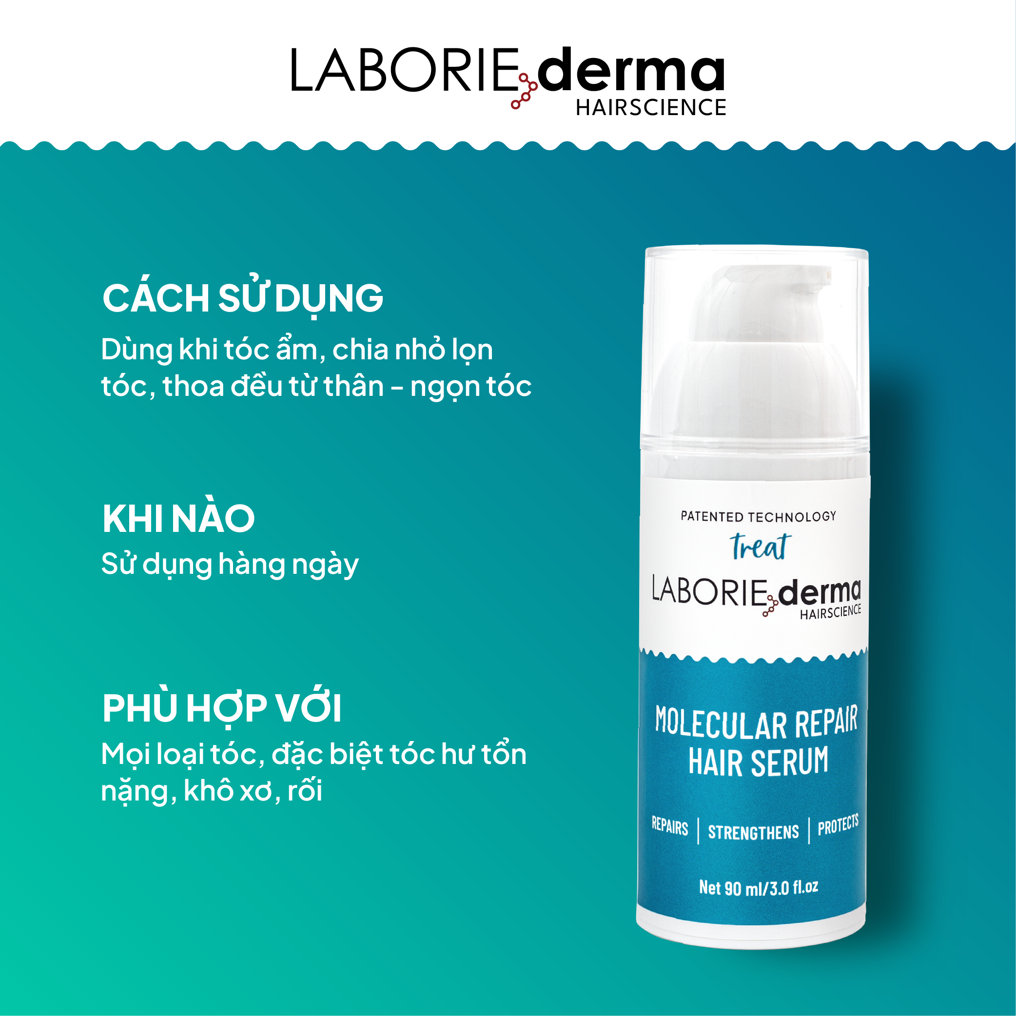 Serum dưỡng giúp phục hồi tóc LABORIE derma Molecular Repair Hair Serum 90ml