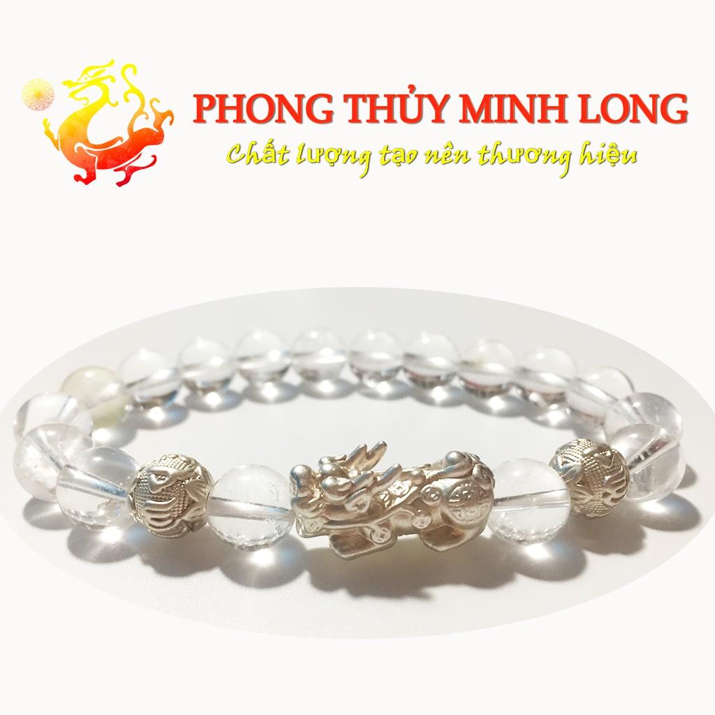 Vòng tay đá. thach anh Trắng chất lượng 5A mix Tỳ Hưu và 2 Hạt Kim Tiền Bạc hợp mệnh Kim và Thủy