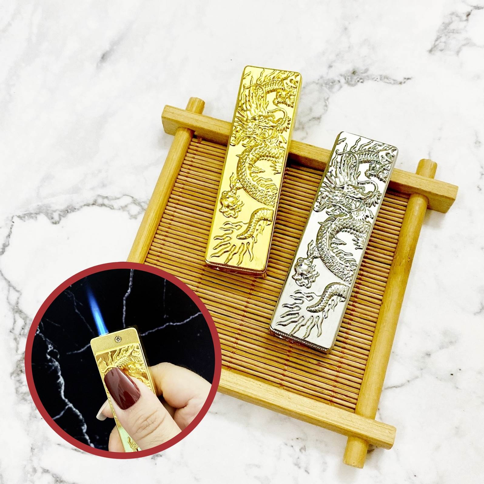 Hột quẹt bật lửa khè trượt hình rồng long vương kim loại nguyên khối - xài gas