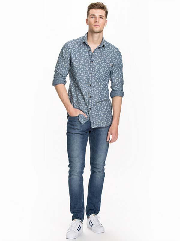 Áo Sơ Mi Nam JASCH Denim Florals Slim Fit Shirt - SIZE M/L