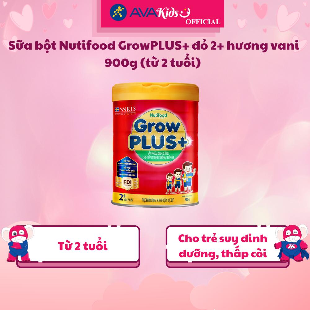 Sữa bột Nutifood GrowPLUS+ đỏ 2+ hương vani 900g (từ 2 tuổi) - Hàng Chính Hãng