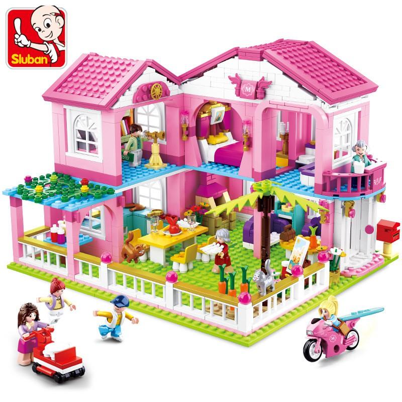 Đồ Chơi Lắp Ráp Kiểu LEGO FRIENDS Cho Bé Gái Mô Hình Biệt Thự Garden Villa Pink Sluban M38-B0721 Với 896 Mảnh Ghép