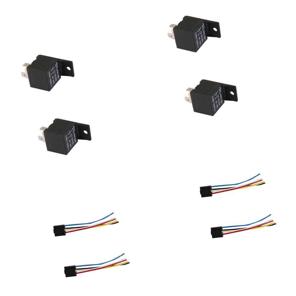 4 Piece Car Truck DC 12V 40A SPDT Relay 5 Pin + 4 Piece Relay Harness Socket