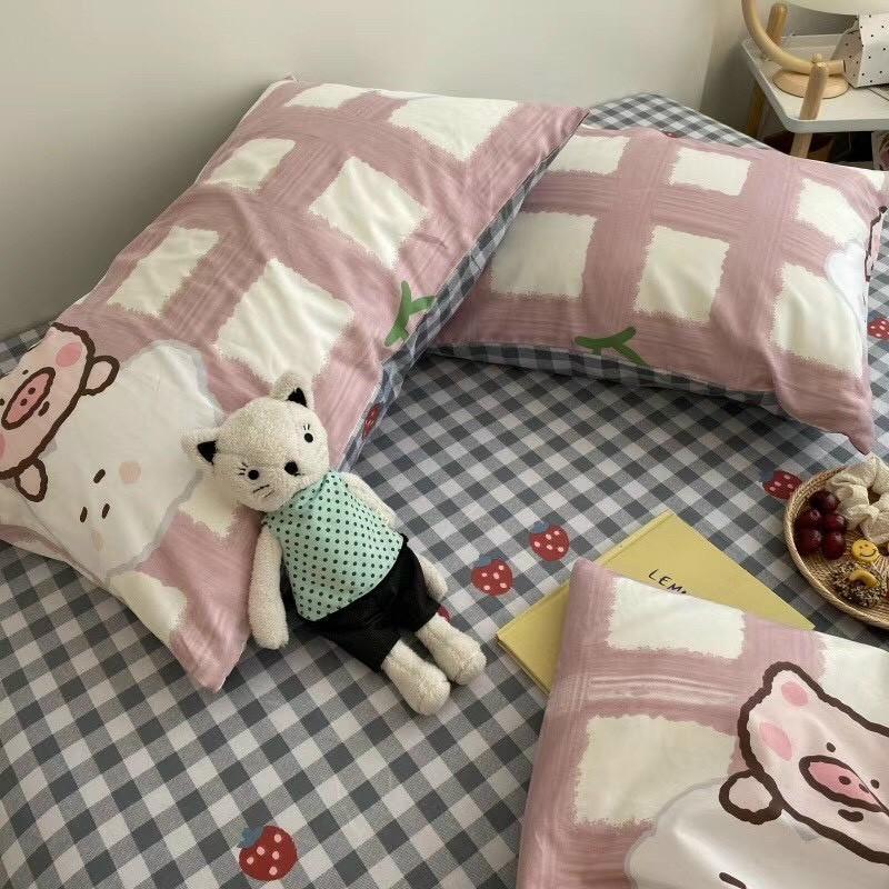 Bộ chăn ga gối Cotton Living M2T bedding chăn ga Hàn Quốc heo con đáng yêu 100% Cotton