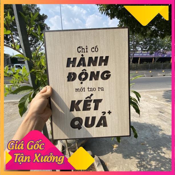 Tranh treo tường bằng Gỗ handmade khắc laser chữ slogan tạo động lực