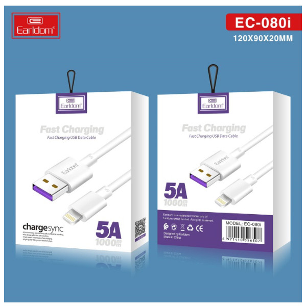 EARLDOM Lightning Cáp sạc nhanh 5A cho Iphone/Ipad độ bền cao, màu trắng, dài 1M, tiết kiệm thời gian sạc, ổn định, an toàn - Hàng Chính Hãng