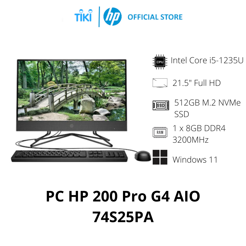 Máy tính để bàn HP AIO 200 Pro G4 74S25PA (Core i5-1235U | 8GB | 512 GB | Intel Iris Xe | 21.5 inch FHD | Win 11) - Hàng Chính Hãng