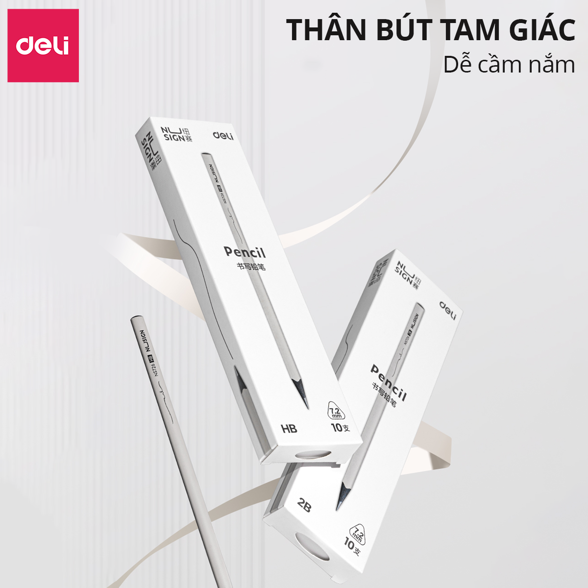 Bút Chì 2B HB Gỗ Nusign Deli Lõi Đen Cao Cấp Chì Đậm Tô Trắc Nghiệm Làm Bài Kiểm Tra Nhạy Với Máy Chấm Thi Học Sinh
