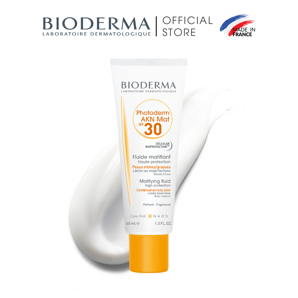 Bộ đôi kem chống nắng dành cho da dầu, da mụn Bioderma Photoderm AKN Mat SPF30 40ml và tẩy trang Sebium H2O 100ml