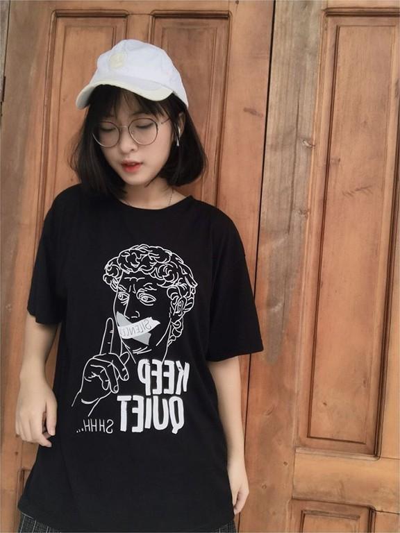 Áo thun tay lỡ dáng rộng 100% cotton Keep quiet - MACARON