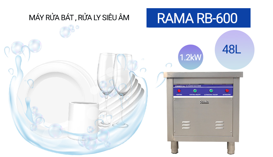 Máy rửa bát cho quán ăn bằng sóng siêu âm Rama RB600 dung tích 48L- Hàng chính hãng