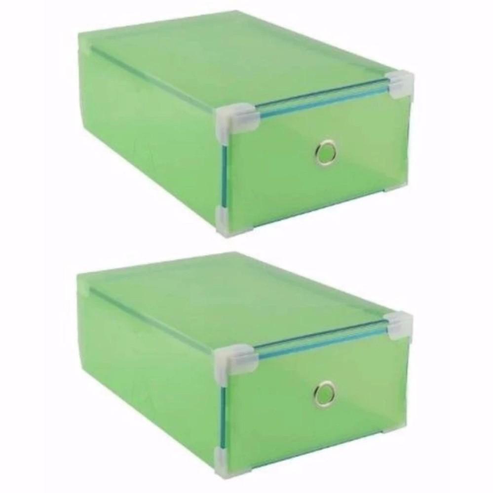 Bộ 2 hộp đựng giày trong suốt viền kim loại