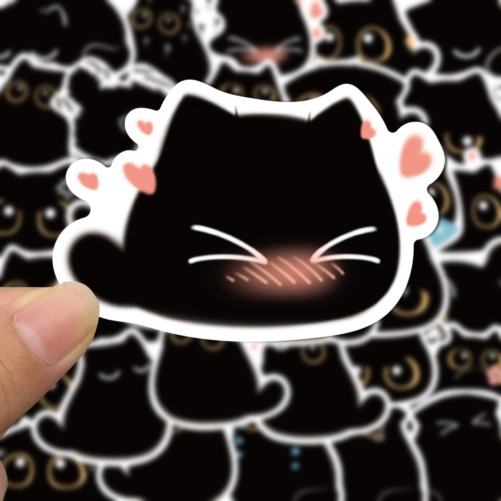 Sticker Mèo đen mắt to chibi hoạt hình cute trang trí mũ bảo hiểm, guitar, ukulele, điện thoại, sổ tay, laptop - mẫu S14