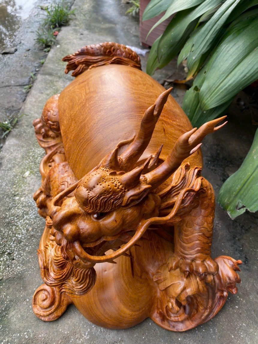 Tượng long quy phong thủy bằng gỗ hương