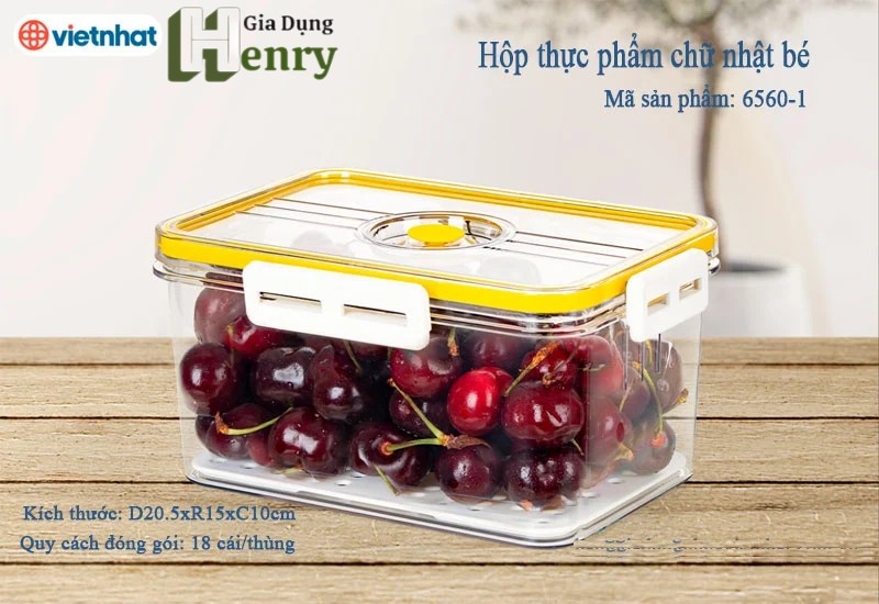 Bộ hộp thực phẩm chữ nhật HOKORI 6560, Bộ hộp đựng thực phẩm Nhựa Việt Nhật cao cấp có khóa cài chắc chắn - Hàng Việt Nam
