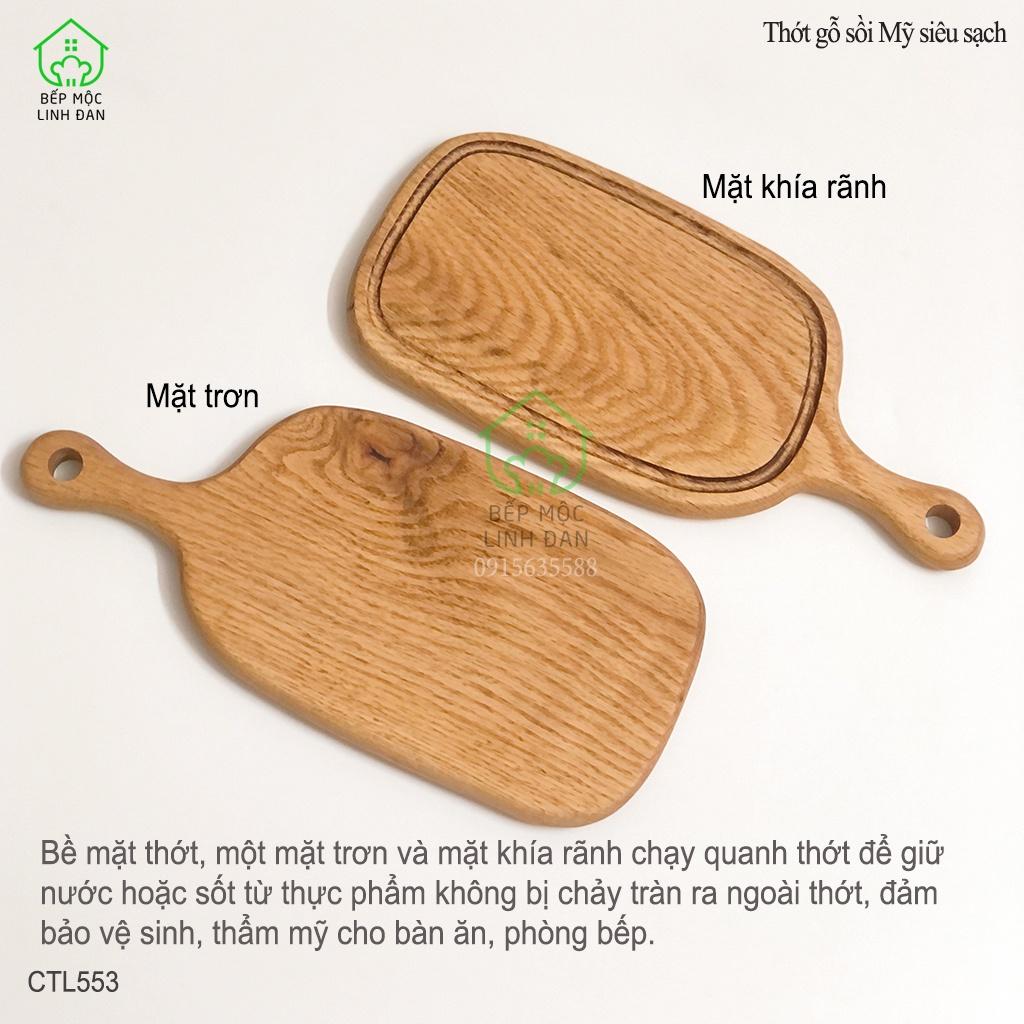 Thớt Gỗ Sồi Có Tay Cầm HAHANCO Bày Đồ Ăn, Decor