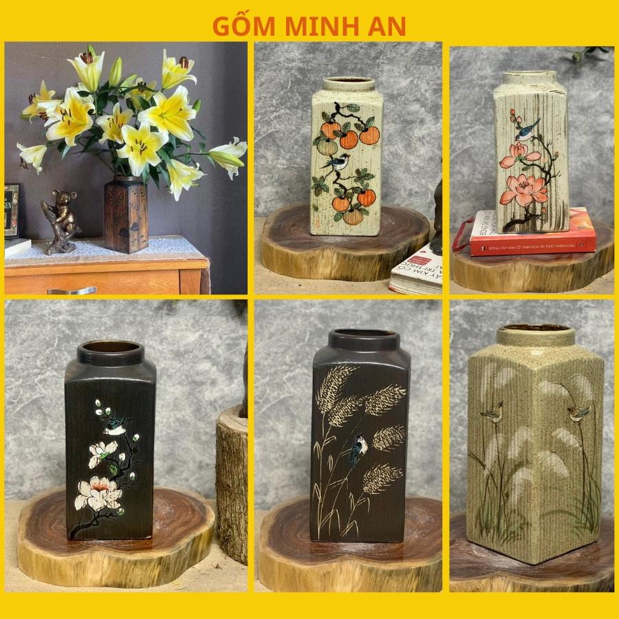 Bình Hoa Lọ Hoa Gốm Dáng Vuông Đứng Gốm Sứ Bát Tràng-Gốm Minh An-Lọ Hoa Đẹp