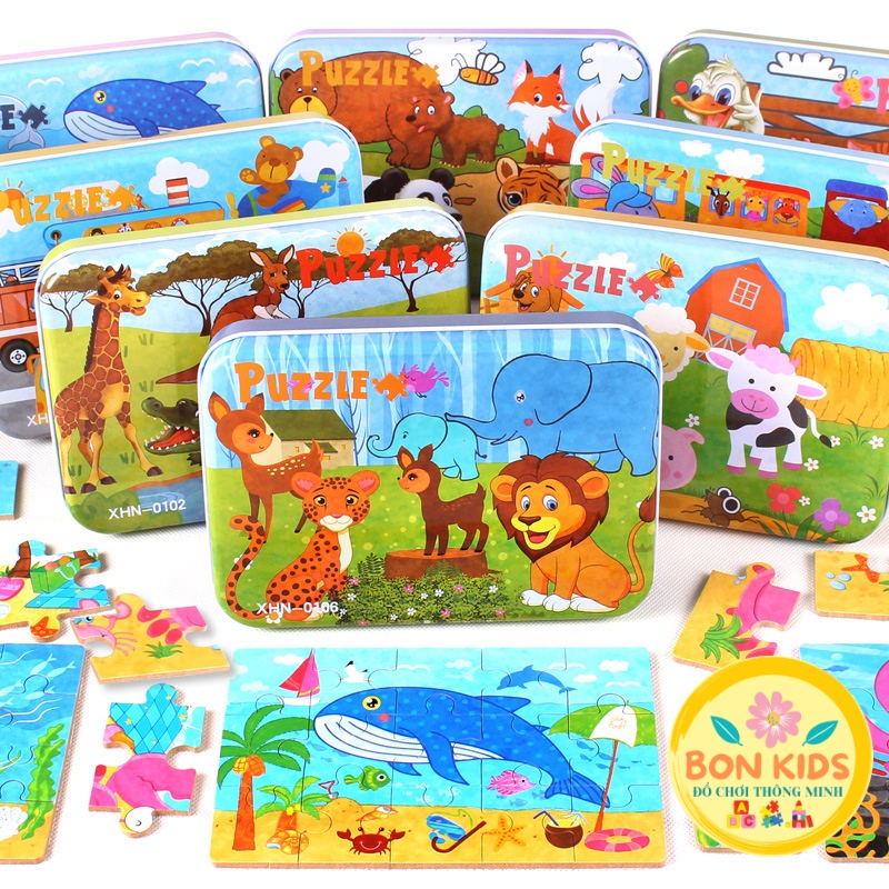 Đồ chơi hộp tranh xếp hình Puzzle 4 cấp độ 9-12-15-20 miếng nhiều chủ đề cho bé - Đồ chơi thông minh trẻ em