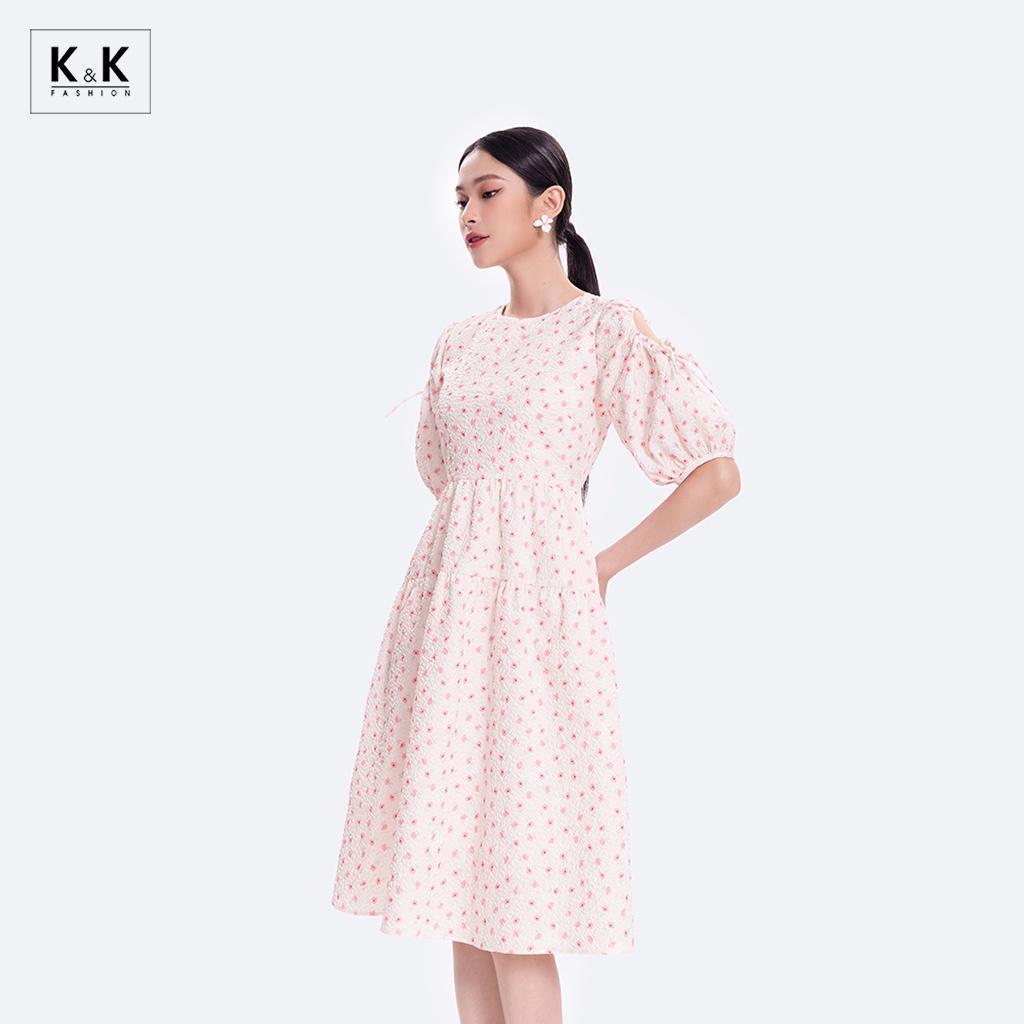 Đầm Xòe Hoa Nhí Tay Cut Out K&amp;K Fashion KK119-09 Chất Liệu Xốp 3D