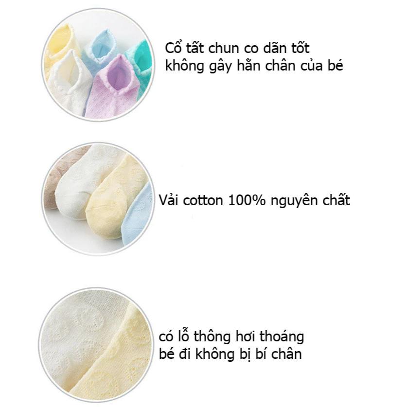 Set 5 Tất Vớ Lưới Cổ Thấp Màu Trơn Mềm Mịn, Thoáng Khí Cho Bé - Bé trai