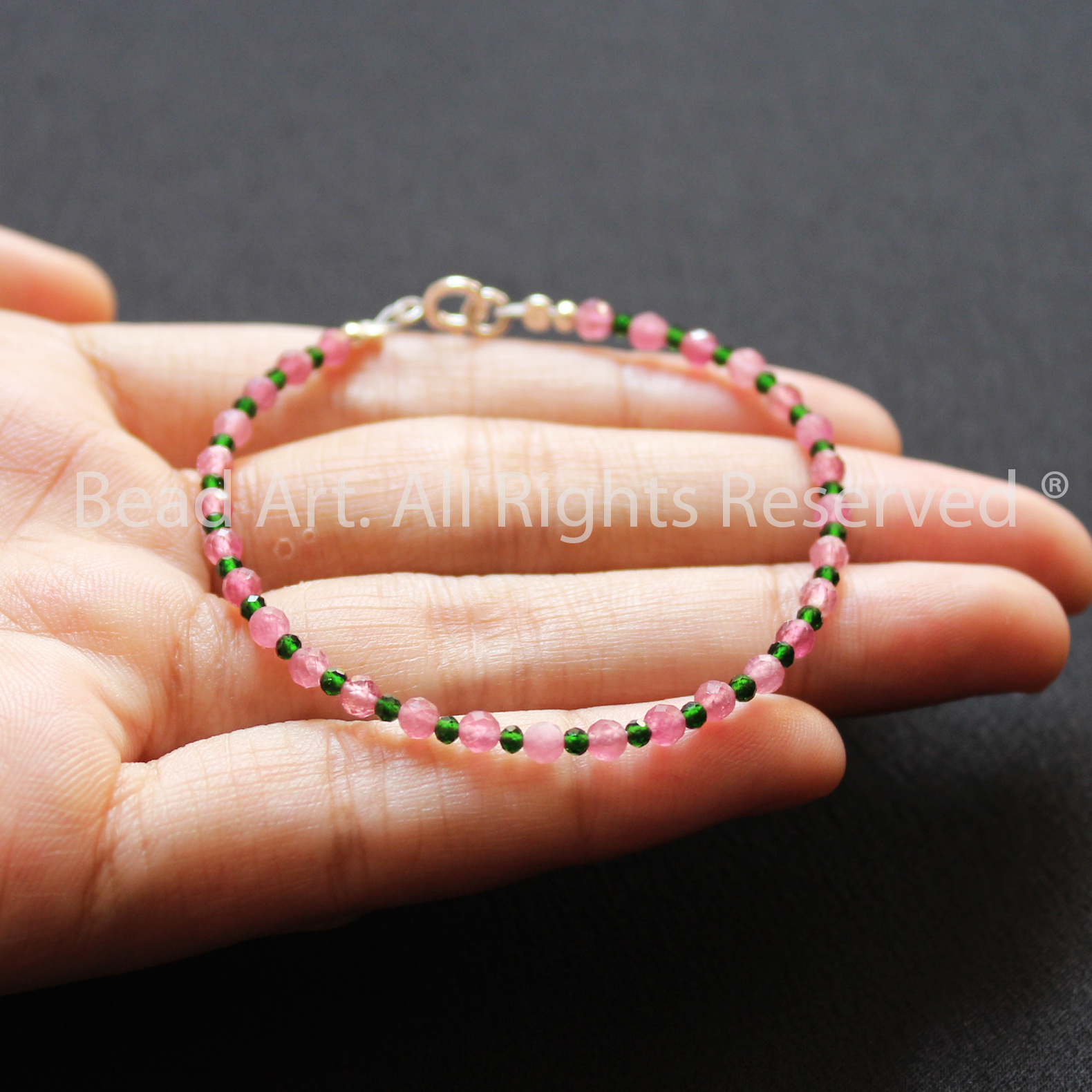 Vòng Tay 3MM Tourmaline Hồng Loại AAA Và Đá Lục Bảo , Mệnh Hoả, Thổ, Vòng Tay Phong Thuỷ, Lắc Tay - Bead Art