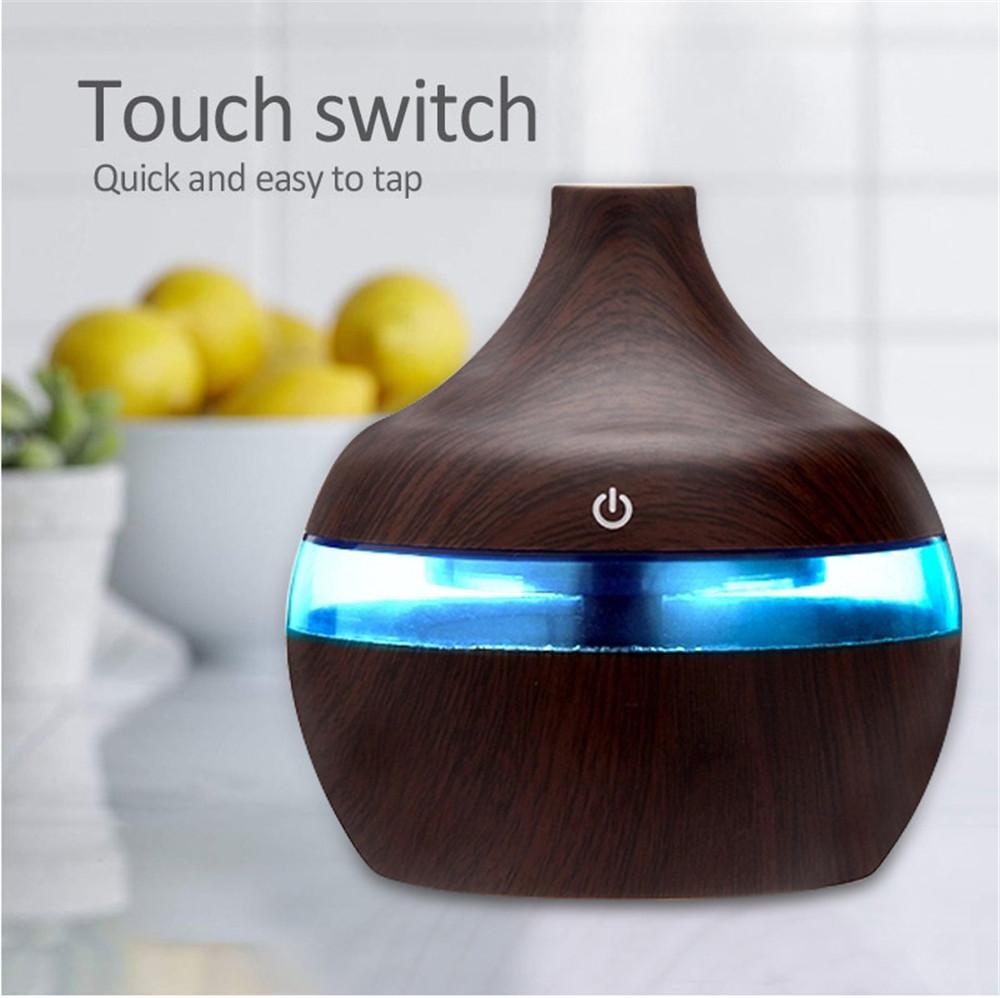 300Ml Máy Phun Sương Tạo Độ Ẩm Tinh Máy Khuếch Tán Tinh Dầu Siêu Âm Thanh Vân Gỗ Máy Tạo Độ Ẩm Không Khí USB Mini Phun Sương Tạo 7 Đèn LED xe Nhà