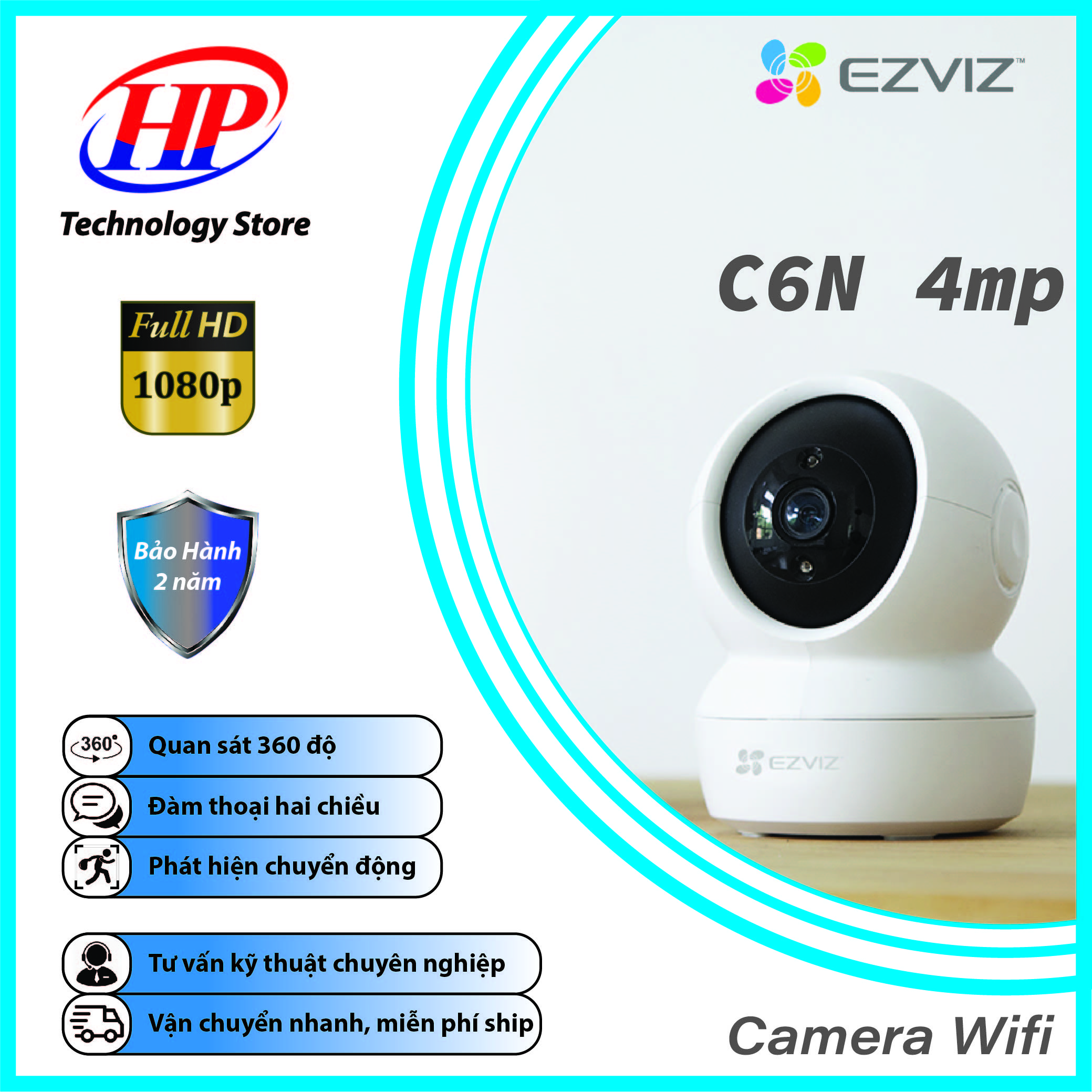 Camera WIFI EZVIZ C6N 4MP Trong Nhà, Quay 360 Độ, Quan Sát Ban Đêm 10m Bằng Hồng Ngoại IR, Đàm Thoại 2 Chiều-Chính Hãng