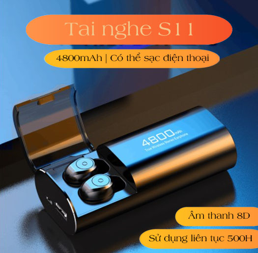 Tai nghe Bluetooth Không Dây Nhét Tai s11 chơi game, nghe nhạc KIÊM PIN SẠC DỰ PHÒNG dung lượng cao - K1234