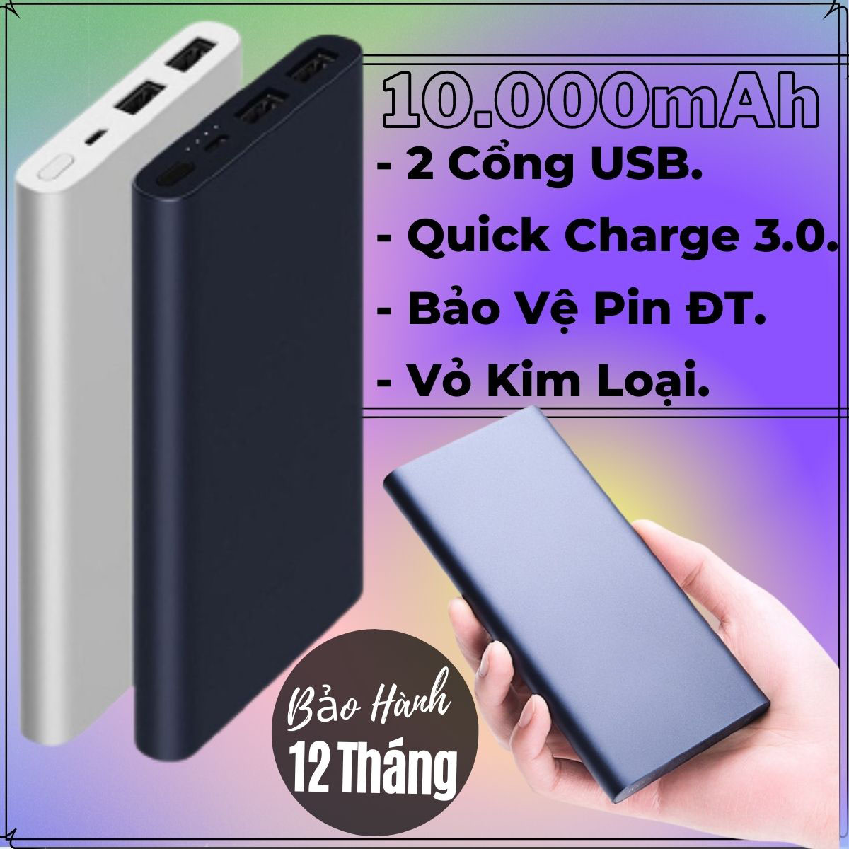 Pin Sạc Dự Phòng 10000mAh Trang Bị Vỏ Kim Loại Kèm 2 Cổng USB Sạc Nhanh Lên Tới 15W, Độ Bền Cực Cao