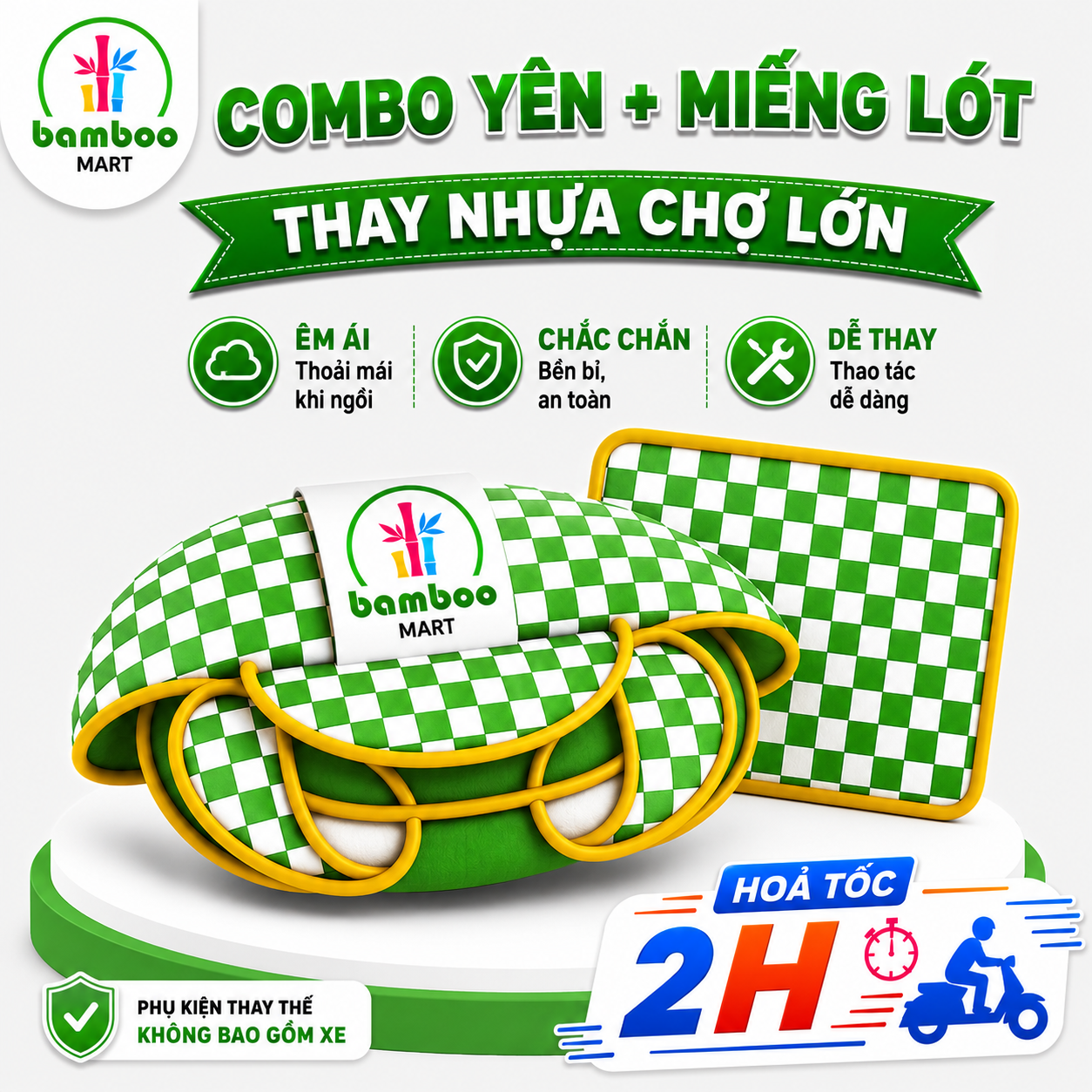 Bộ Yên Và Lót Chân Êm Ái An Toàn, Thay Vừa Xe Tập Đi Nhựa Chợ Lớn – Xanh Lá