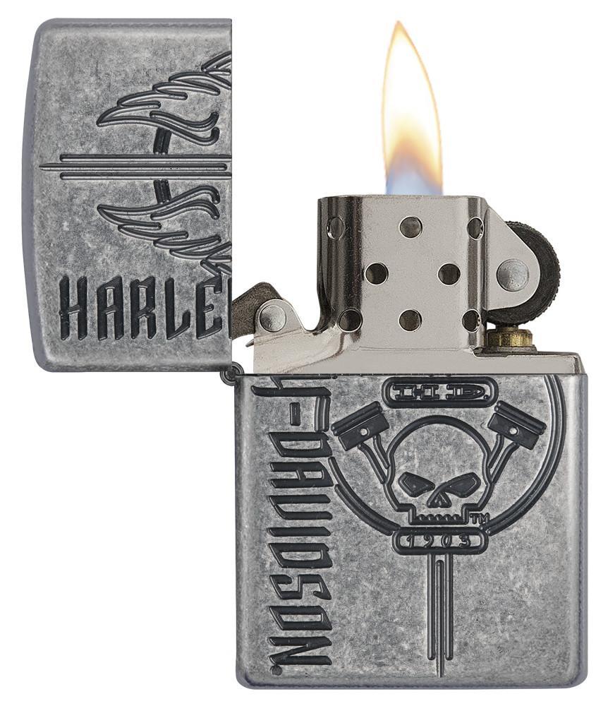 Bật Lửa Zippo Armor Harley Davidson Skull Antique Silver Plate